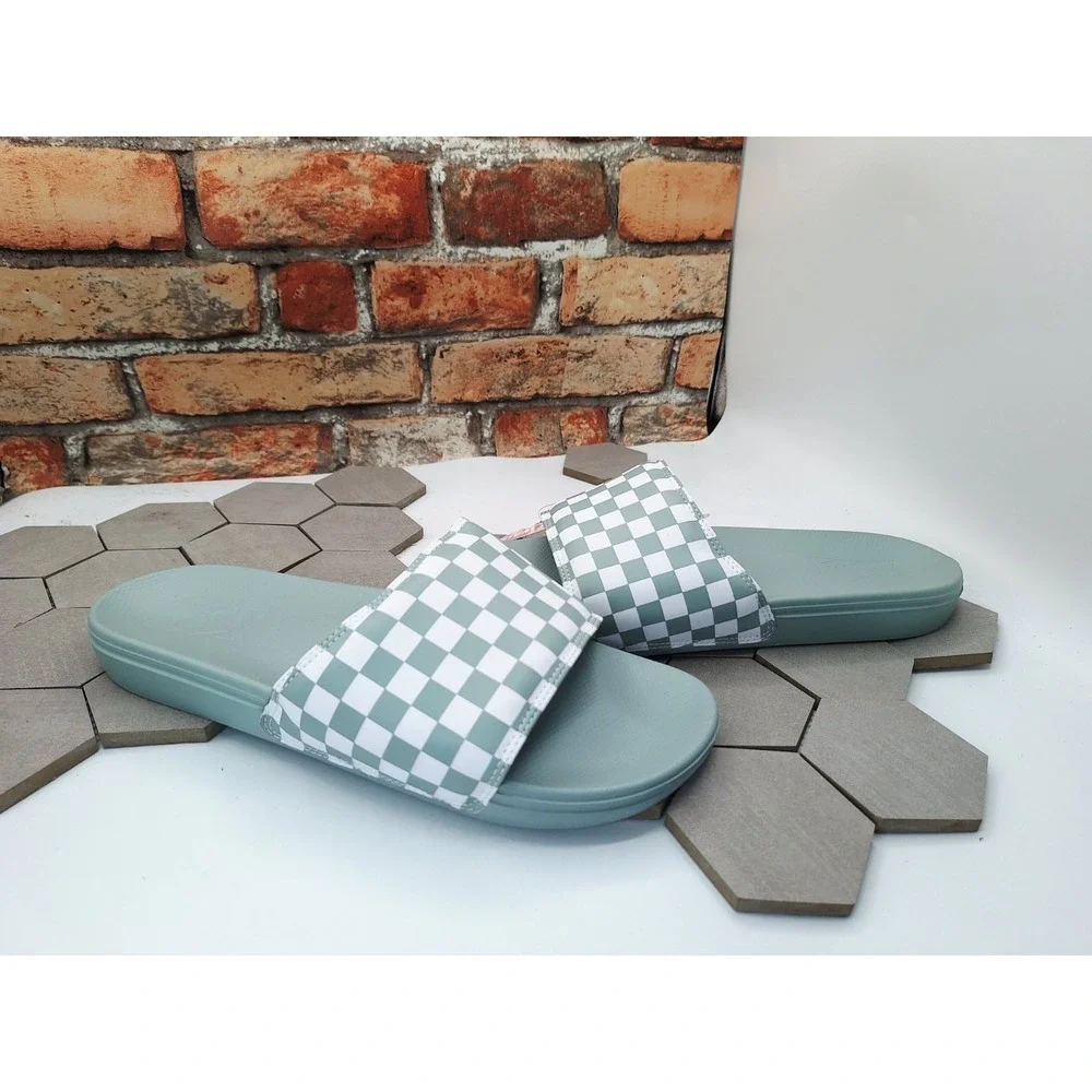 Vans La Costa Slide-On Checkerboard Mint Sage Green Men Sz 12 NWOB Sandals Grey